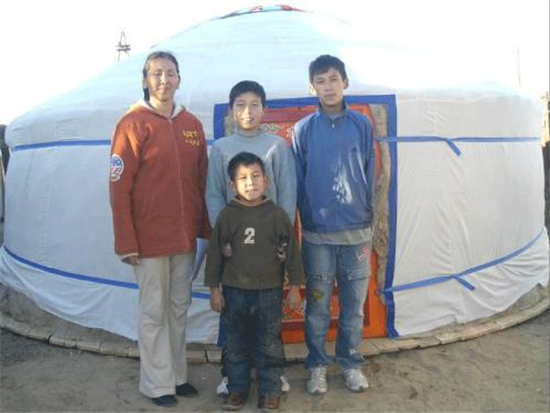 A family with its new ger. Source: Christina Noble Children’s Foundation