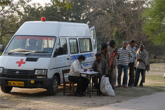 The ambulance performing its assistance task on the ground. Source: Antyodaya Niketan