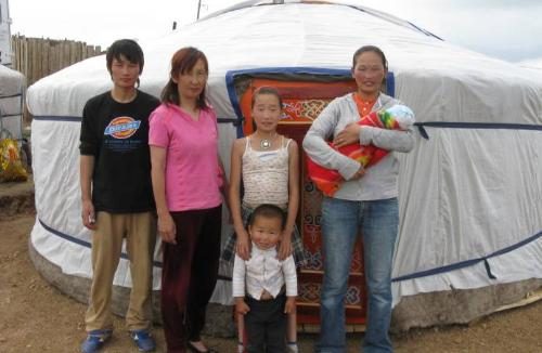 One of the beneficiary families in front of their new ger. Source: Christina Noble Children’s Foundation