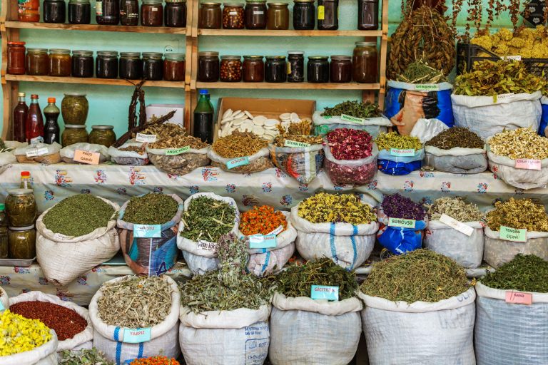 Spice and seasoning shop in the market in Lahic, Azerbaijan. Source: alionabirukova