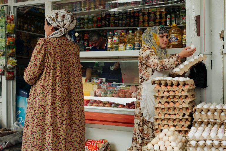 Women selling products in the Dushanbe market. Source: Teow Cek Chuan