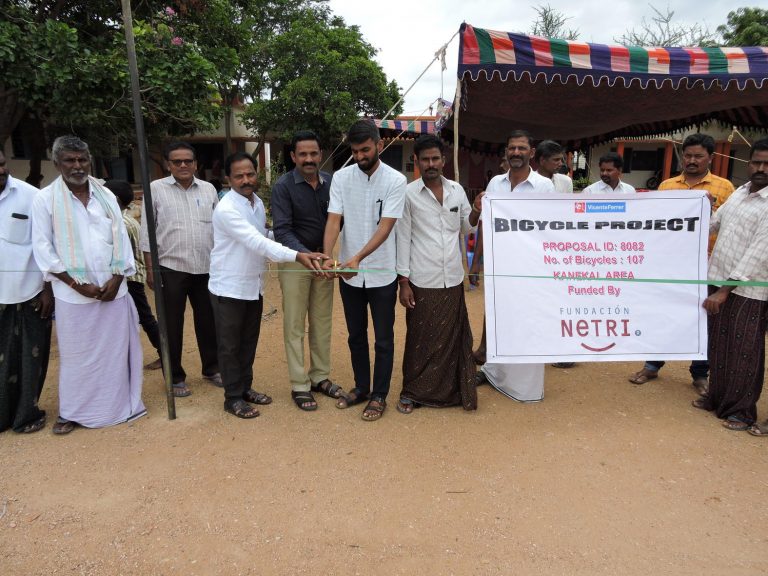 Bicycle delivery ceremony in Kanekal. Bicycles prepared for distribution to students. Source: Vicente Ferrer Foundation