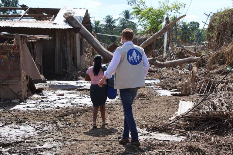 Stephen O'Mahony, executive director of Nuestros Pequeños Hermanos in Honduras visiting the devastation caused by tropical storms Eta and Iota. Source: Keyla Suanzo