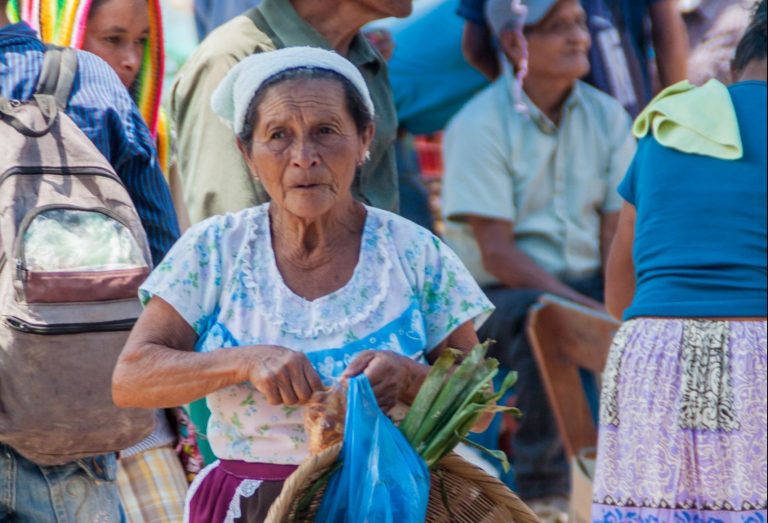 Mujer indígena en el mercado local. Fuente: Matyas Rehak