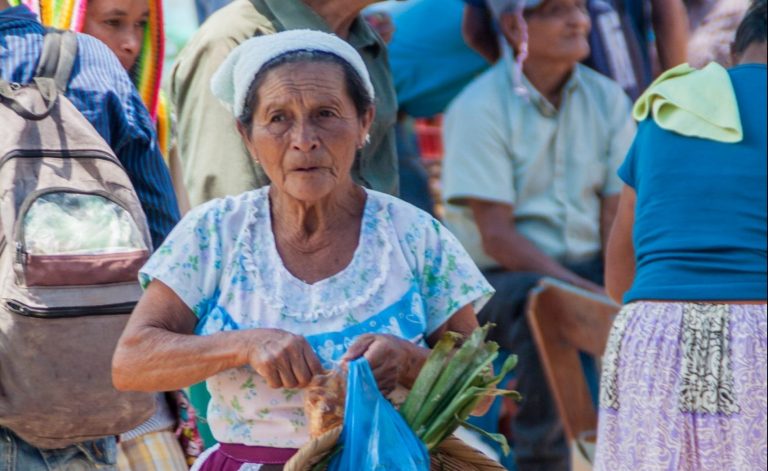 Mujer indígena en el mercado local. Fuente: Matyas Rehak