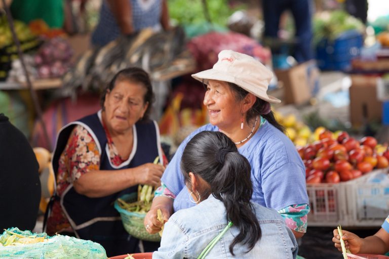 Mujeres trabajando en el mercado de Zamora. Fuente: Glenn R. Specht