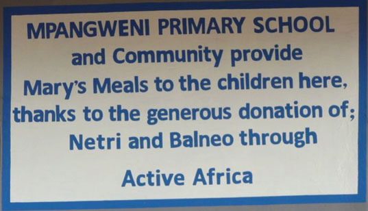 Cartel en el colegio de Mpangweni. Fuente: Active Africa/Mary’s Meals