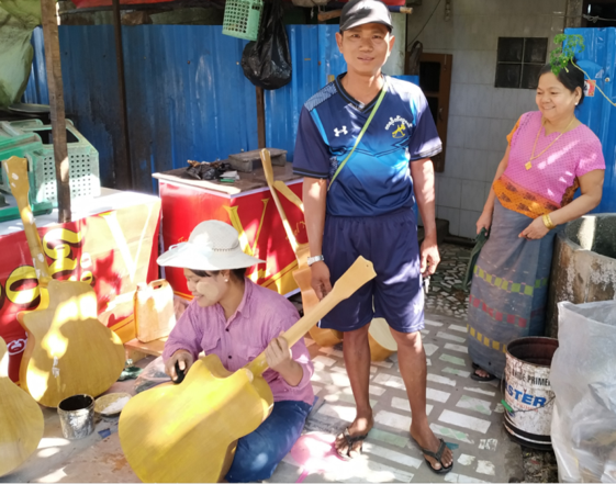 Kyi Moe en su tienda de guitarras. Fuente: Myanmar Finance International Ltd